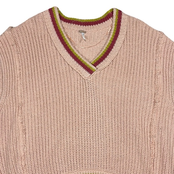 NEW Free People Slouchy Sweater Oversized Tunic Mini V-Neck Cotton Blend Pink XS - Picture 8 of 16